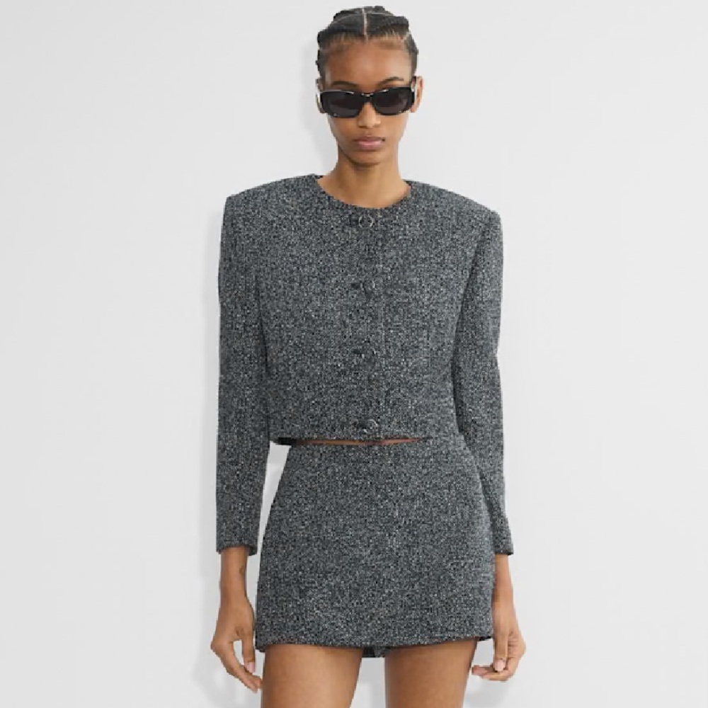 Babaton Aritzia acquire jacket cropped navy tweed size 8